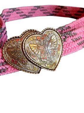 Vintage Cowgirl Dual Heart Butterfly Buckle - Adjustable Fit - Made In USA 1980s